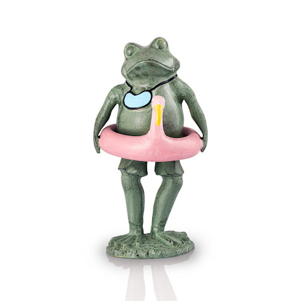 Beach Buddy Frog Sculpture with Inflatable Flamingo and Goggles Statues